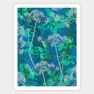 English Hedgerow Block Print Design in Teal and Blue Magnet